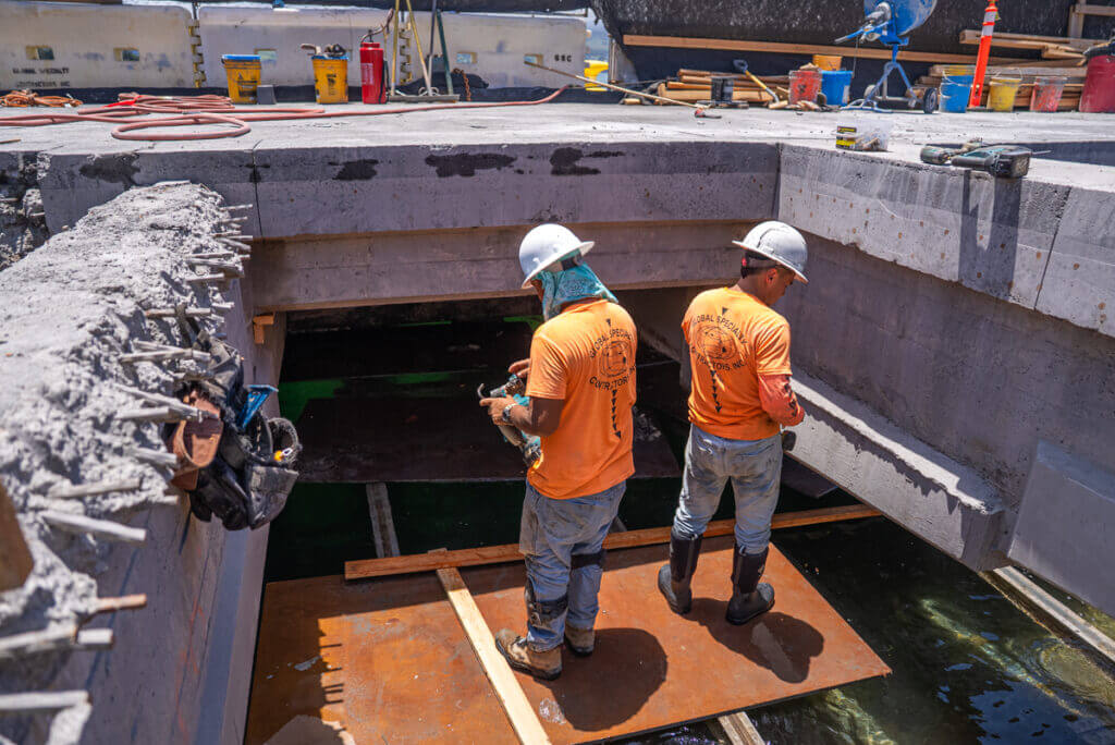 Structural concrete repairs beneath Hilo Pier 1 for the State of Hawaii Harbors Division